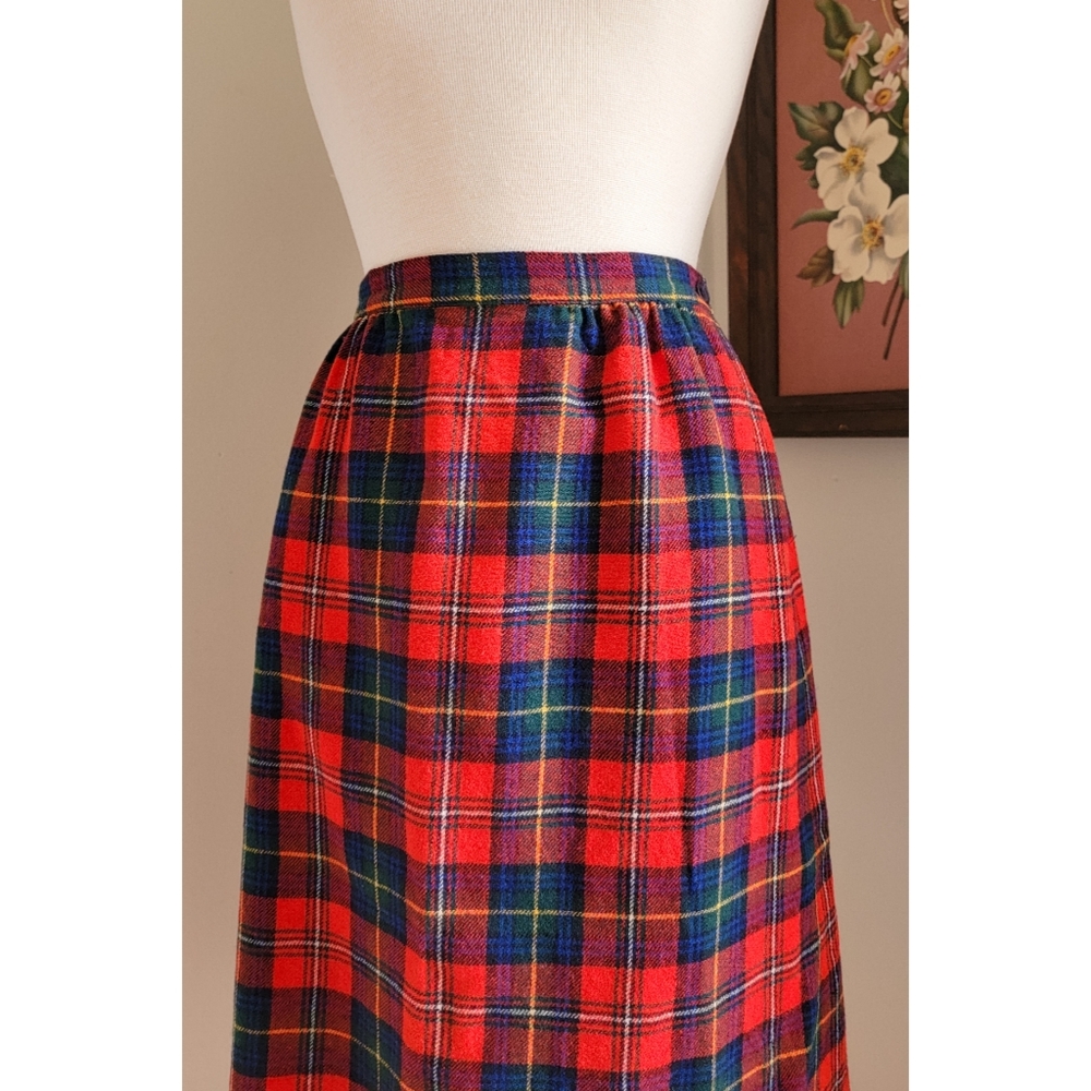 Vintage Pendleton Plaid Wool Tartan High Waist 80s Vintage Holiday Midi Skirt - Picture 8 of 15